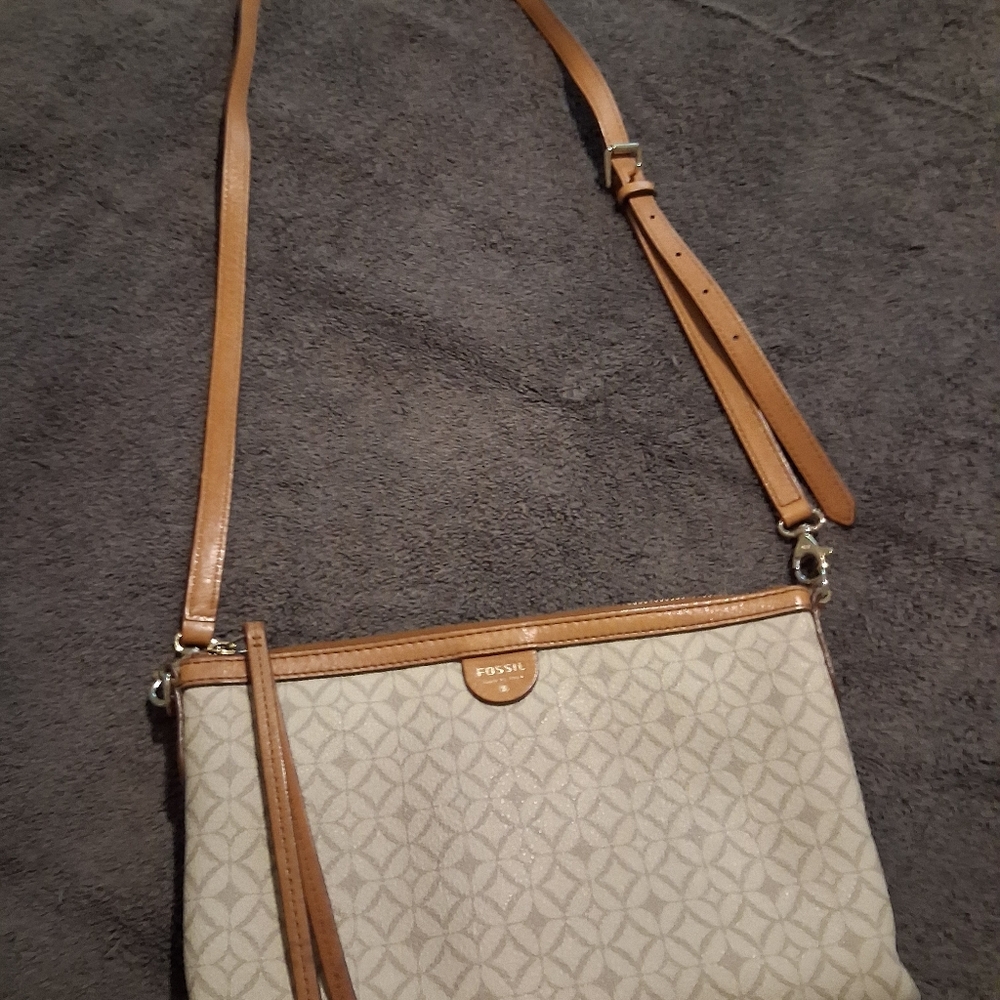 Fossil Tan and Cream Crossbody Bag with Adjustable Strap